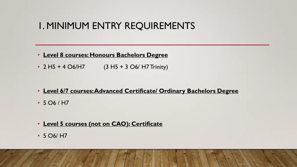 1 minimum entry requirements