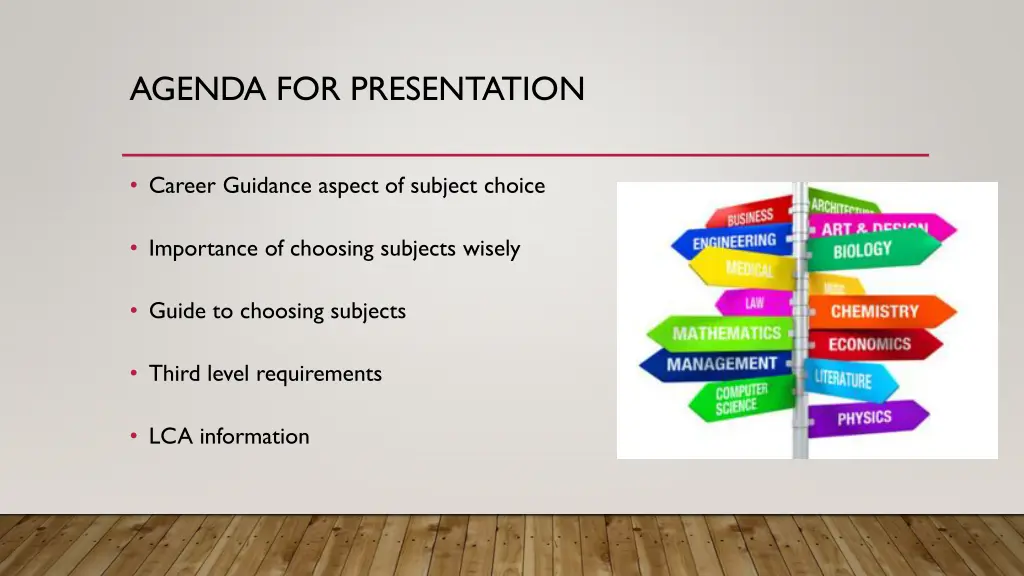 agenda for presentation