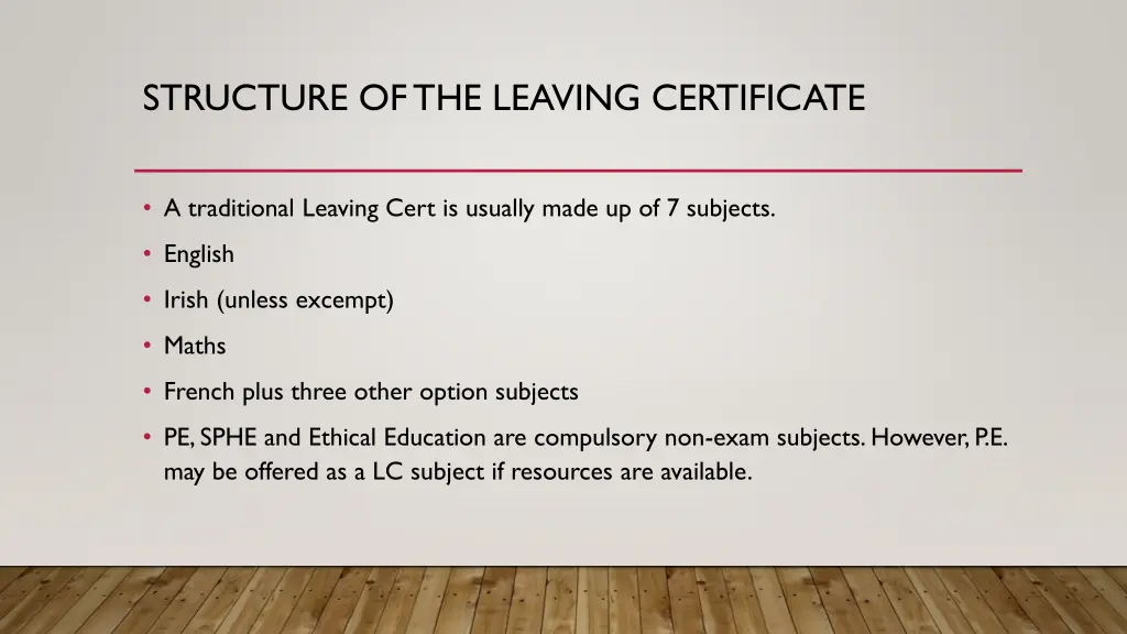 structure of the leaving certificate