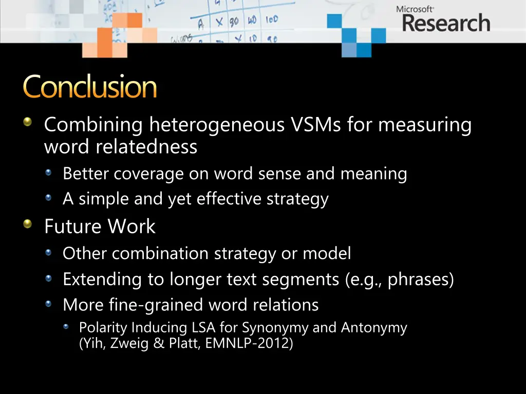 conclusion combining heterogeneous vsms