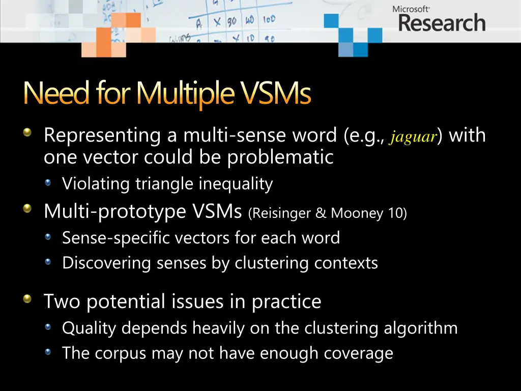 need for multiple vsms representing a multi sense