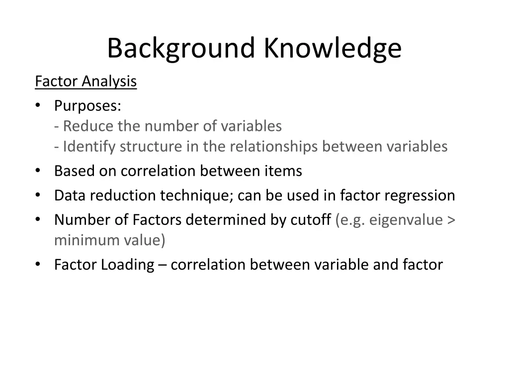 background knowledge factor analysis purposes
