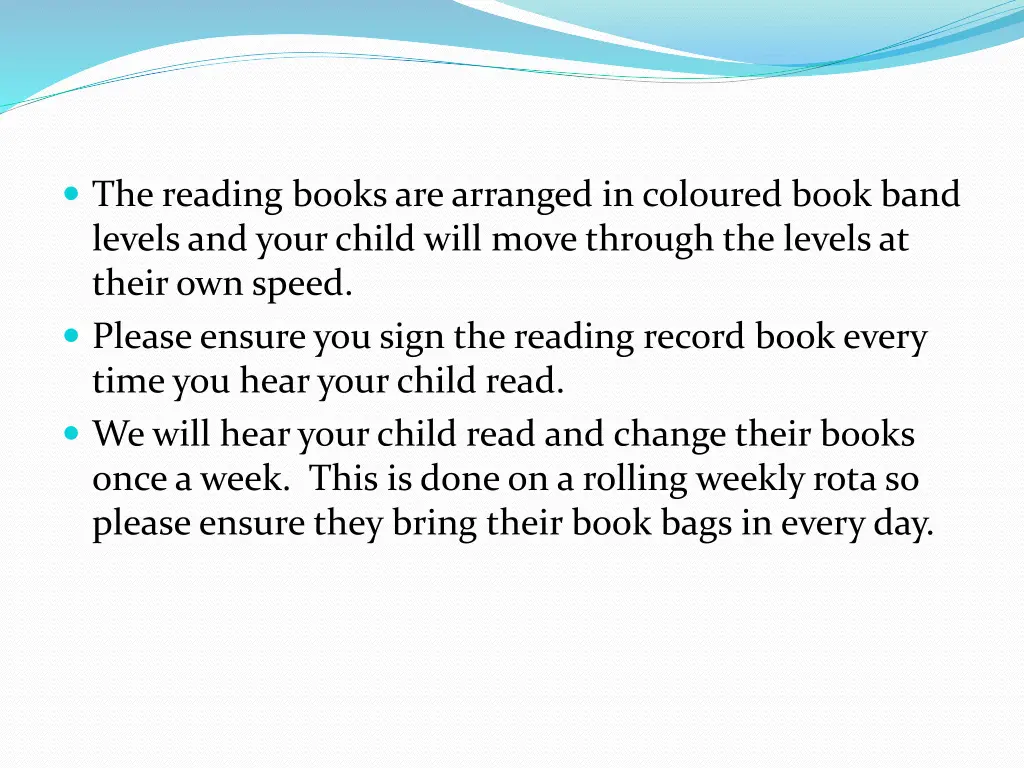 the reading books are arranged in coloured book