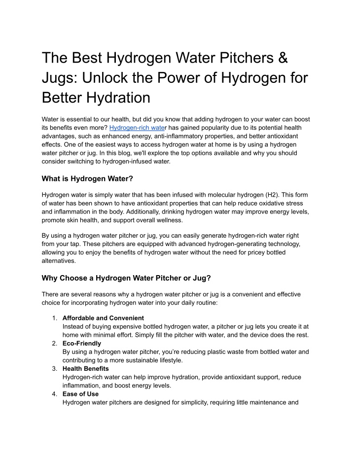 the best hydrogen water pitchers jugs unlock