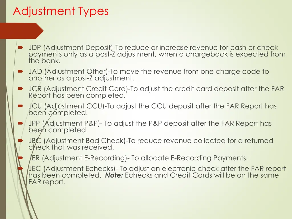 adjustment types
