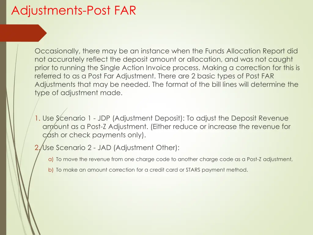 adjustments post far