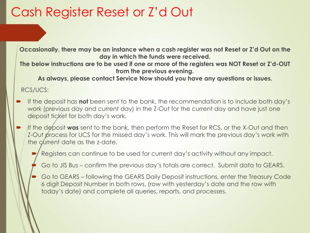 cash register reset or z d out
