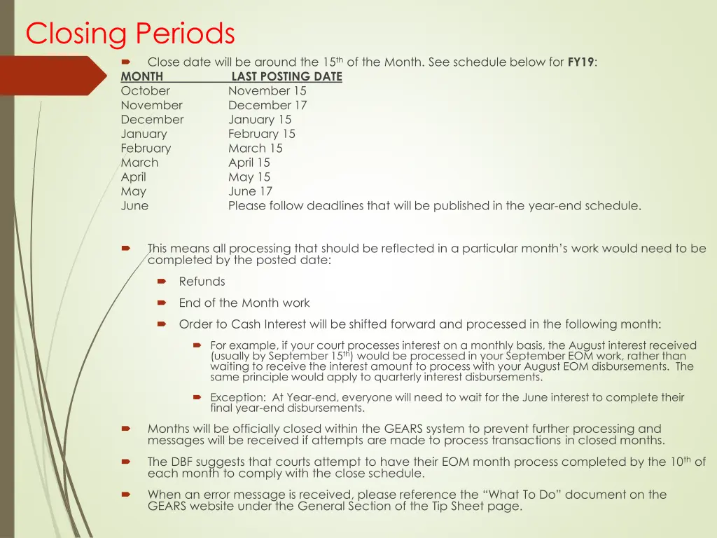 closing periods month october november december