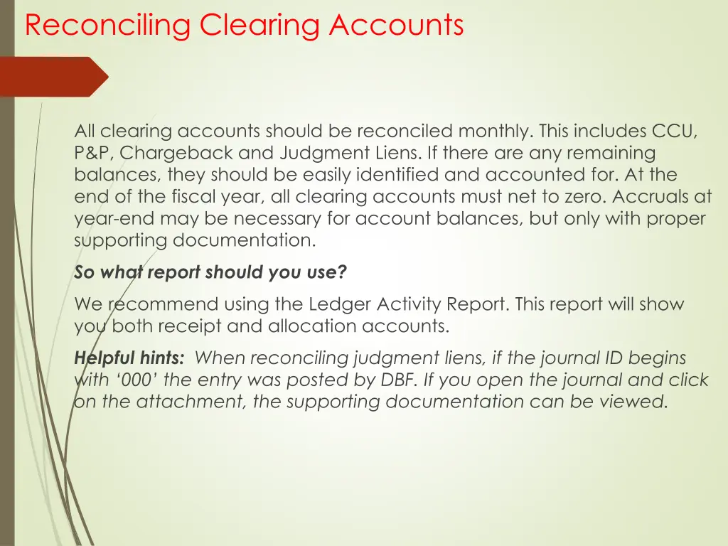 reconciling clearing accounts