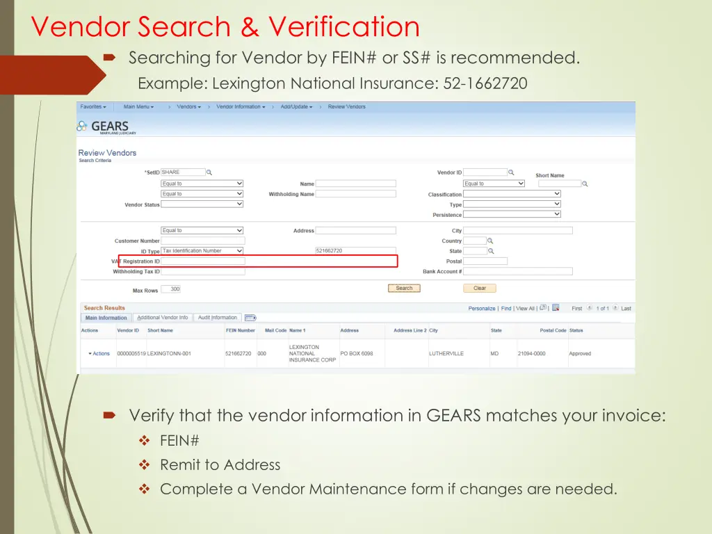 vendor search verification searching for vendor