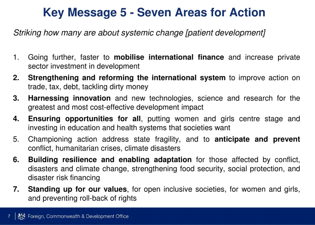 key message 5 seven areas for action