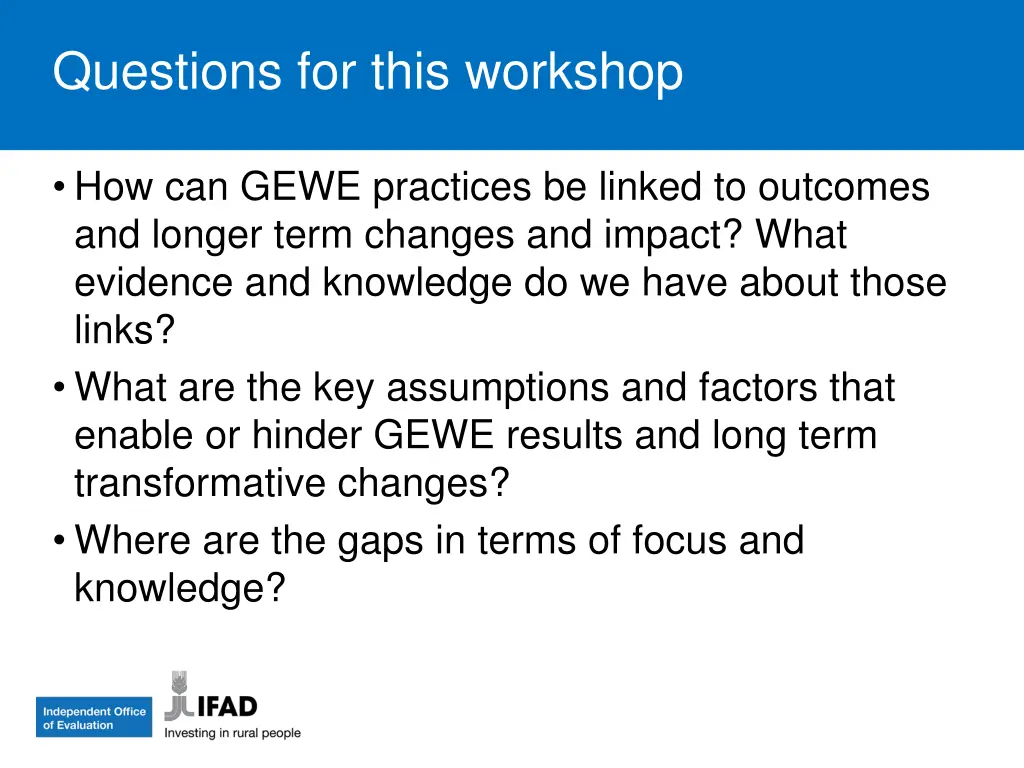 questions for this workshop