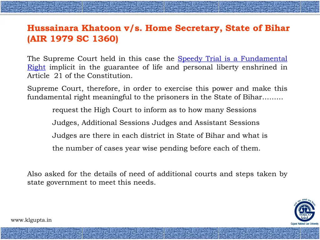hussainara khatoon v s home secretary state