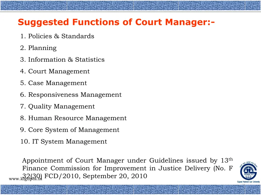 suggested functions of court manager