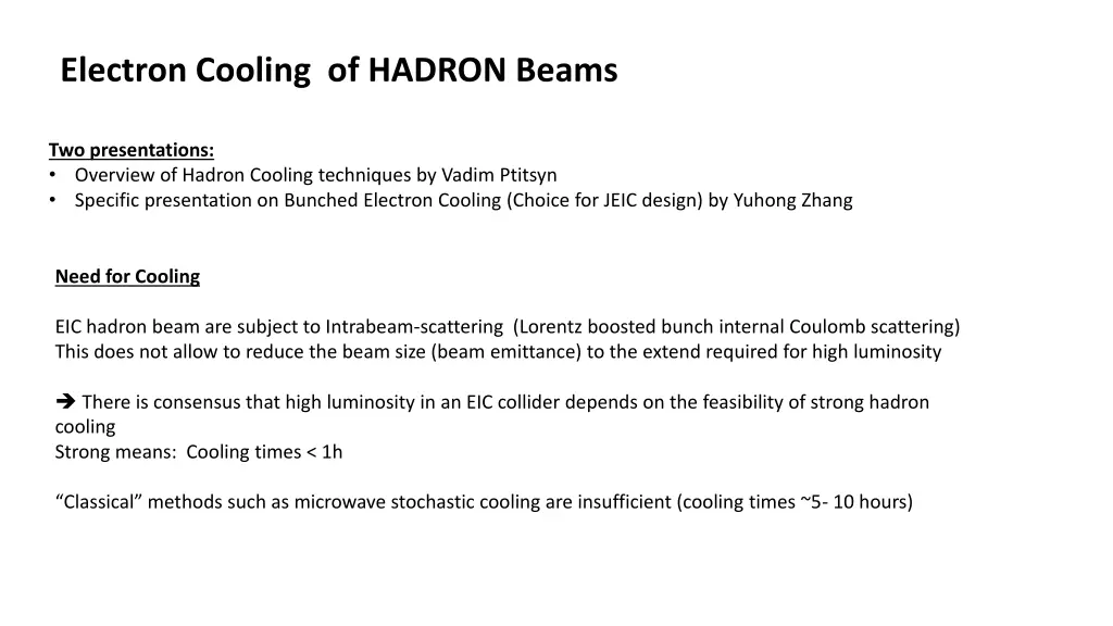 electron cooling of hadron beams