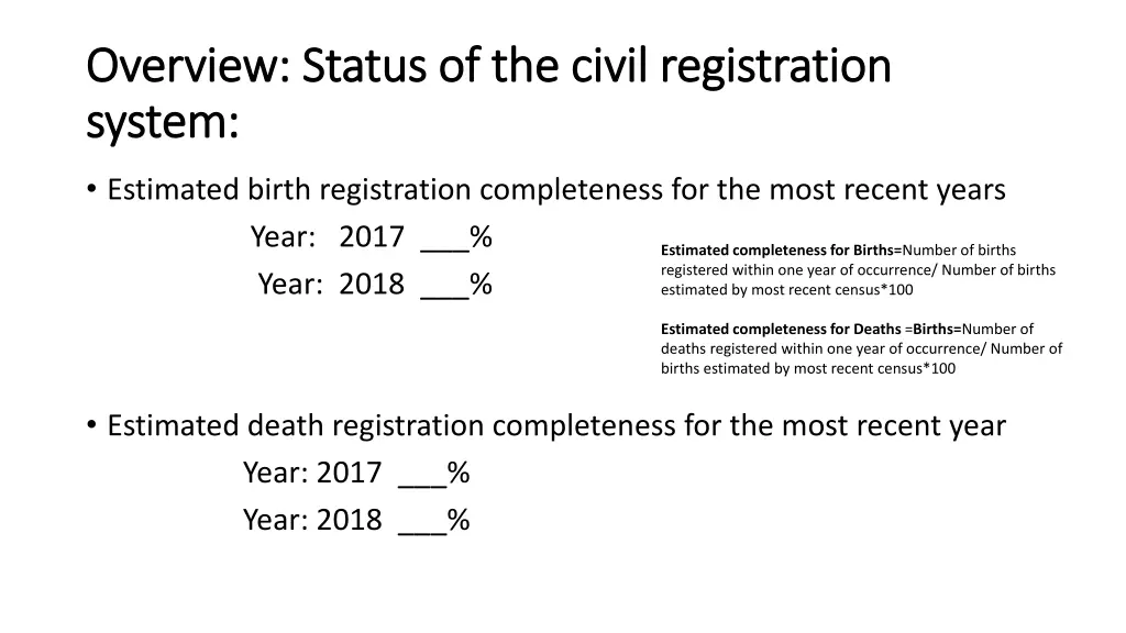 overview status of the civil registration