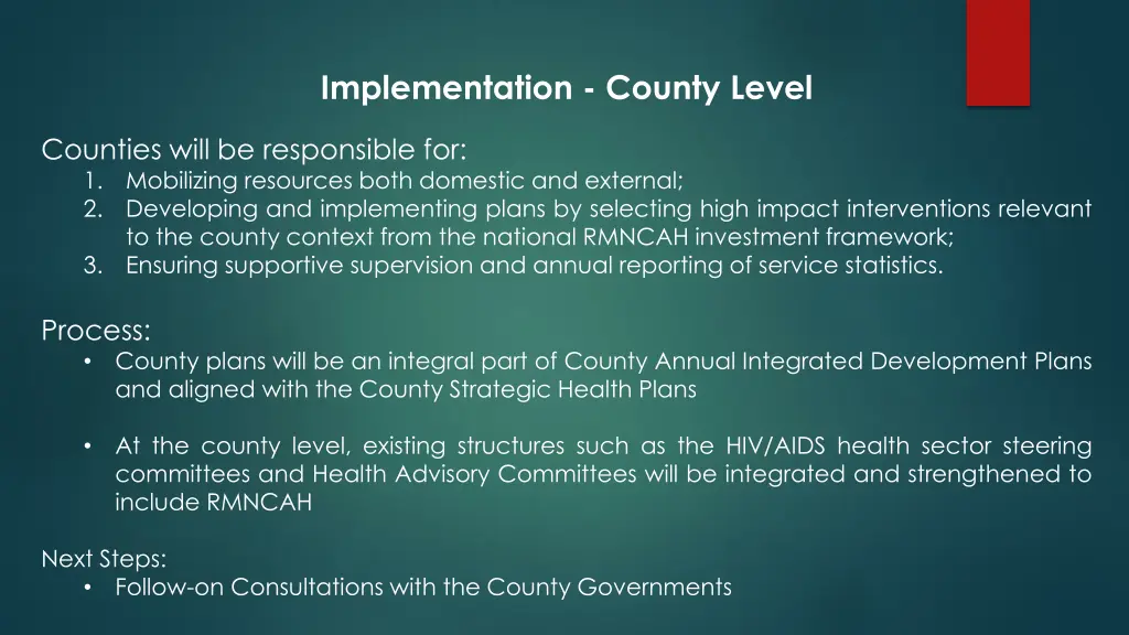 implementation county level