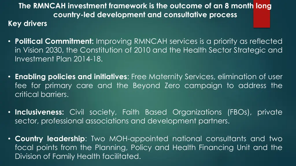 the rmncah investment framework is the outcome