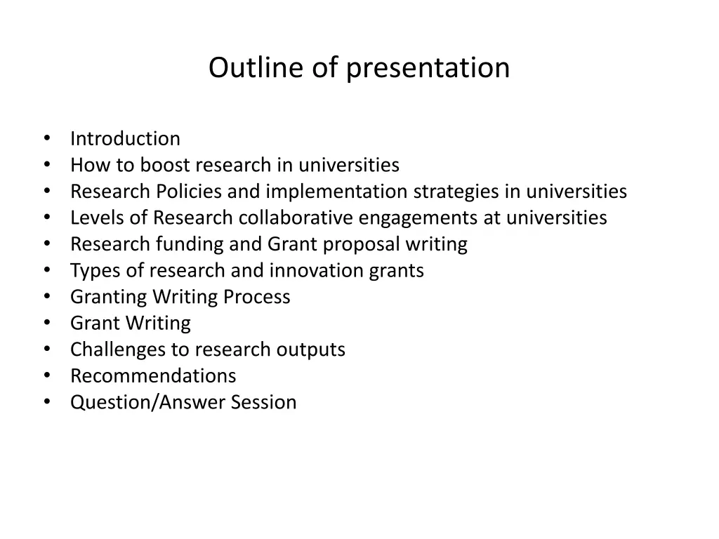 outline of presentation