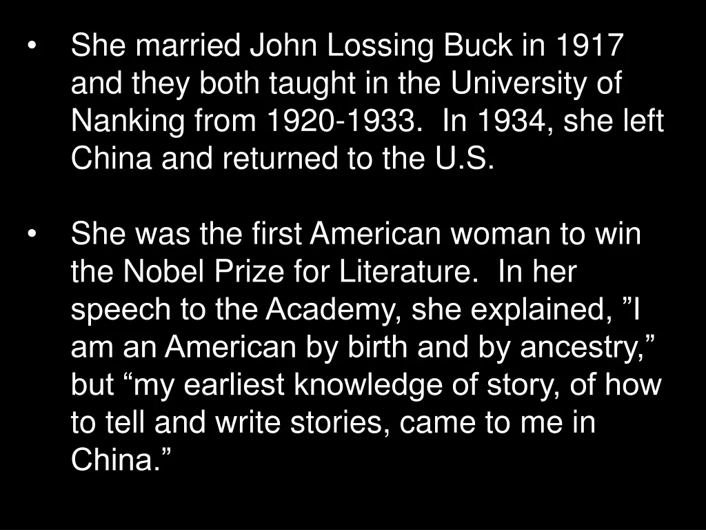 she married john lossing buck in 1917 and they