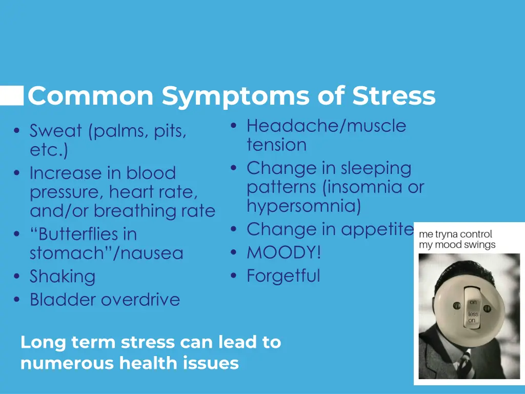 common symptoms of stress sweat palms pits