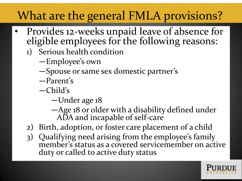 what are the general fmla provisions provides