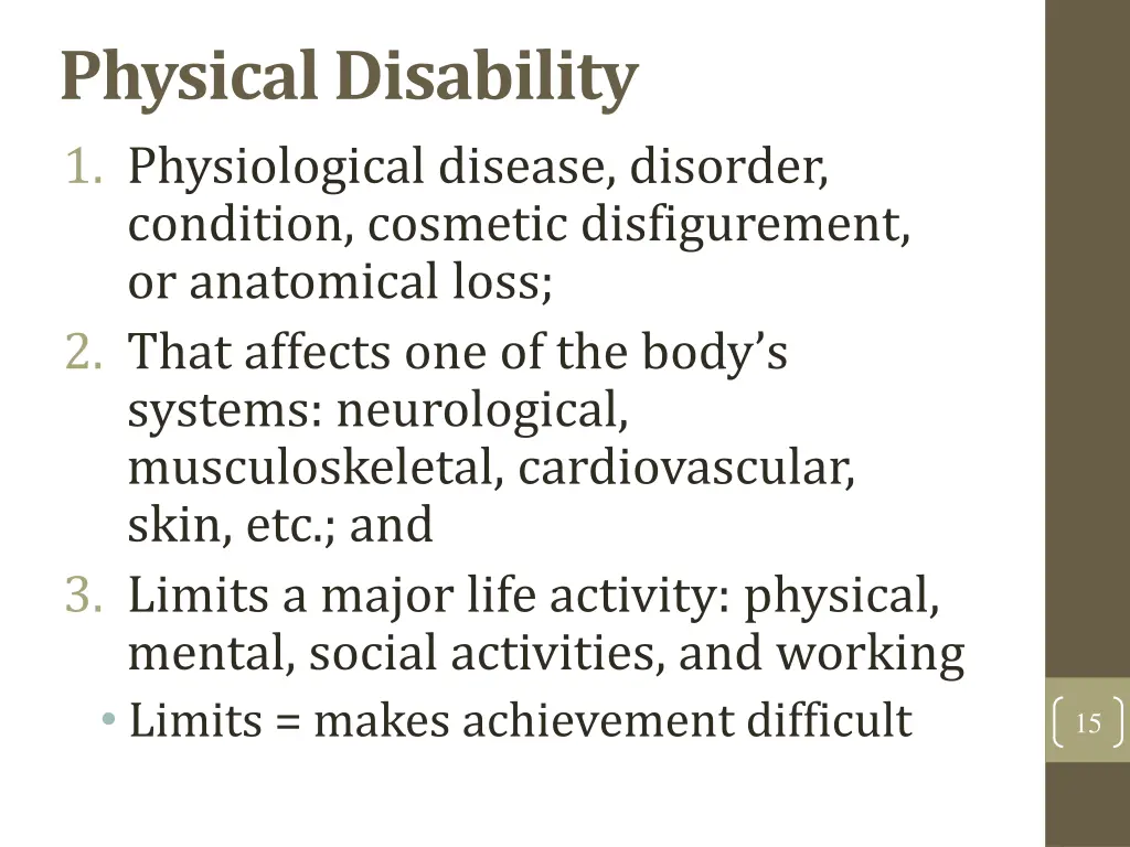physical disability 1 physiological disease