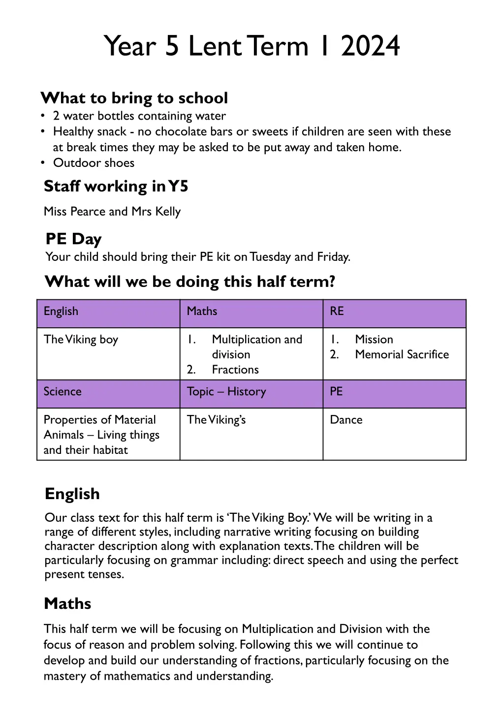 year 5 lent term 1 2024