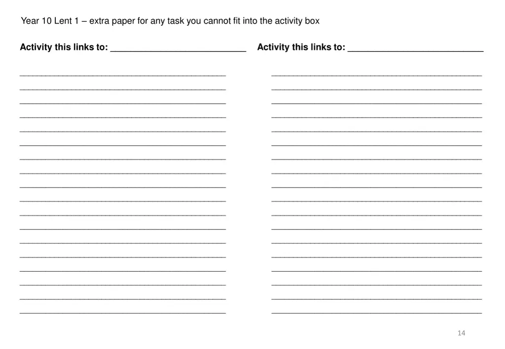 year 10 lent 1 extra paper for any task
