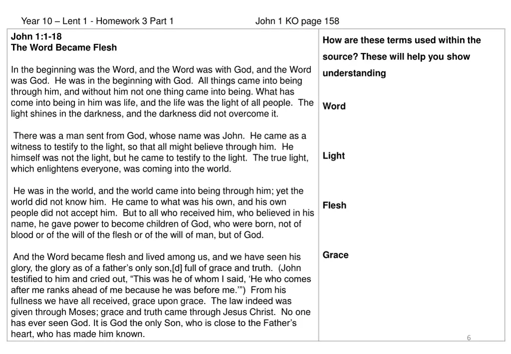 year 10 lent 1 homework 3 part 1 john 1 ko page