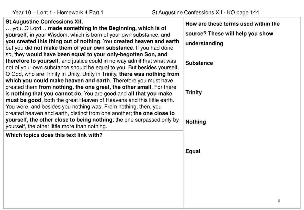 year 10 lent 1 homework 4 part 1 st augustine