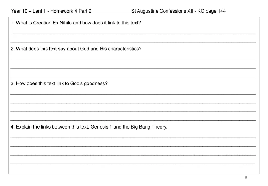 year 10 lent 1 homework 4 part 2 st augustine