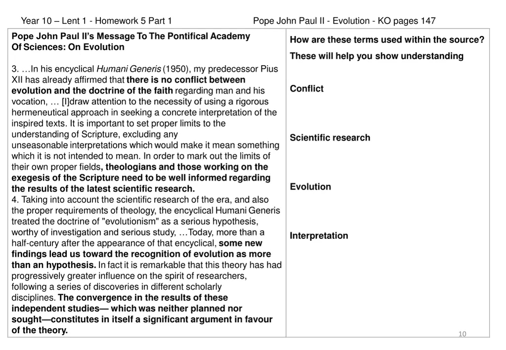 year 10 lent 1 homework 5 part 1 pope john paul