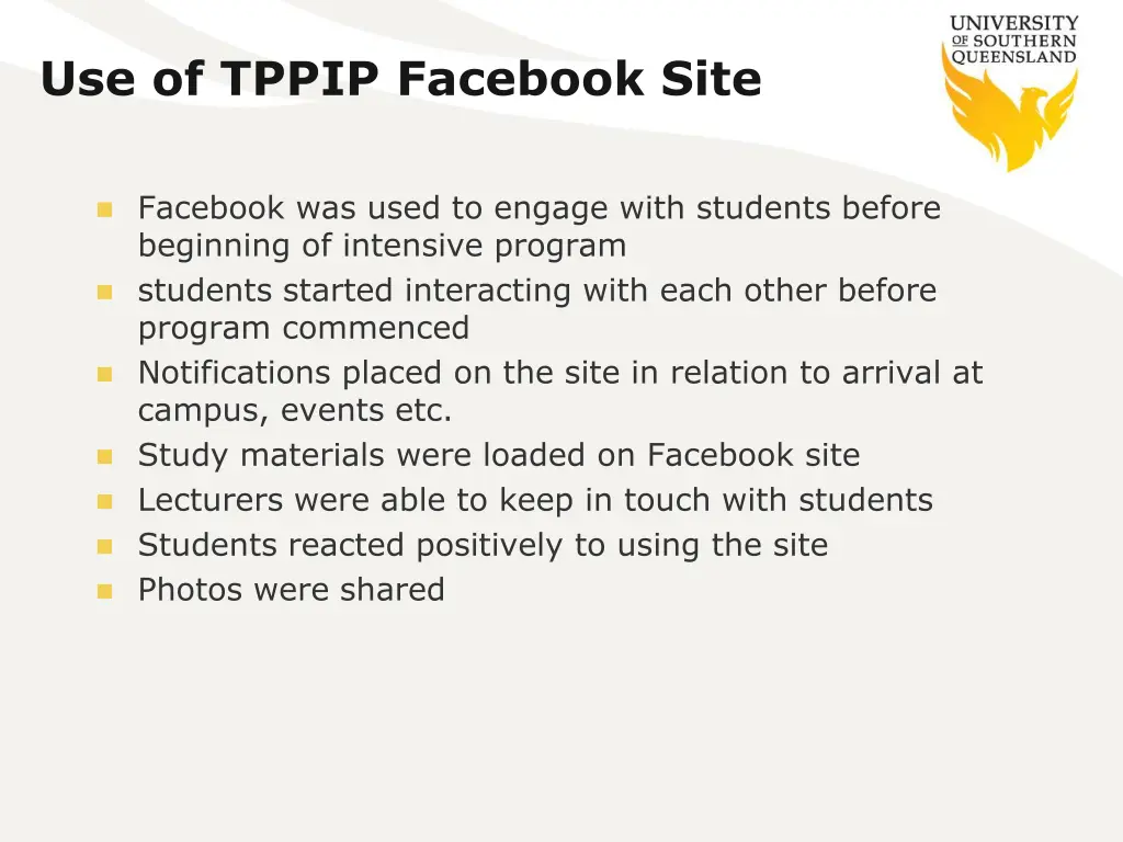 use of tppip facebook site