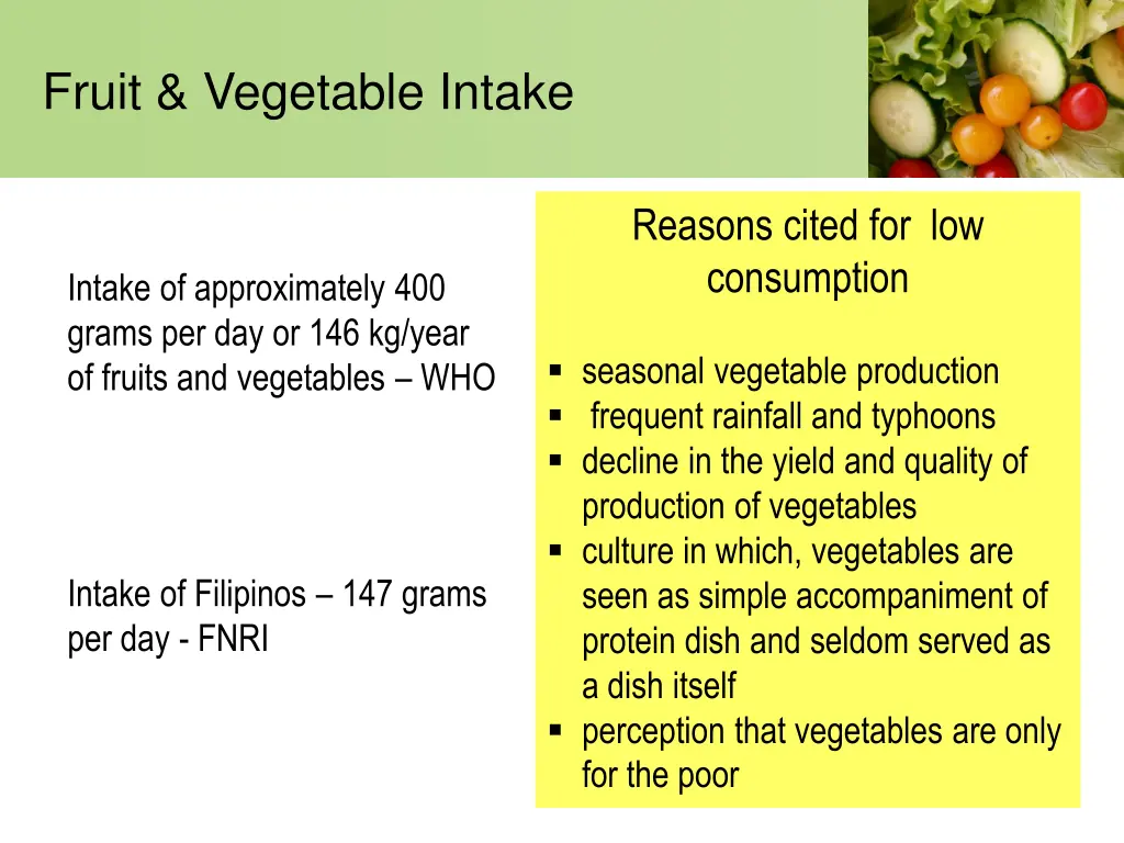 fruit vegetable intake