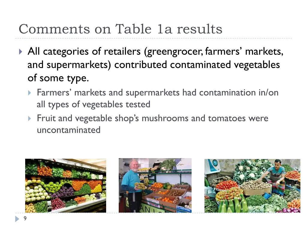 comments on table 1a results