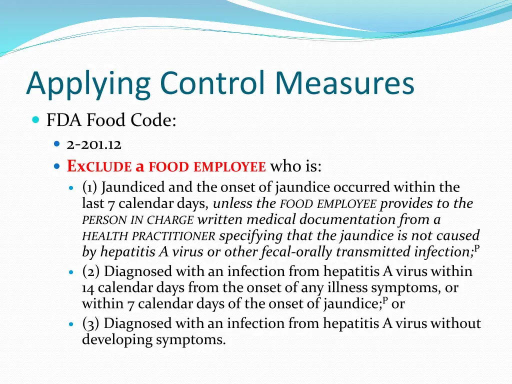 applying control measures fda food code