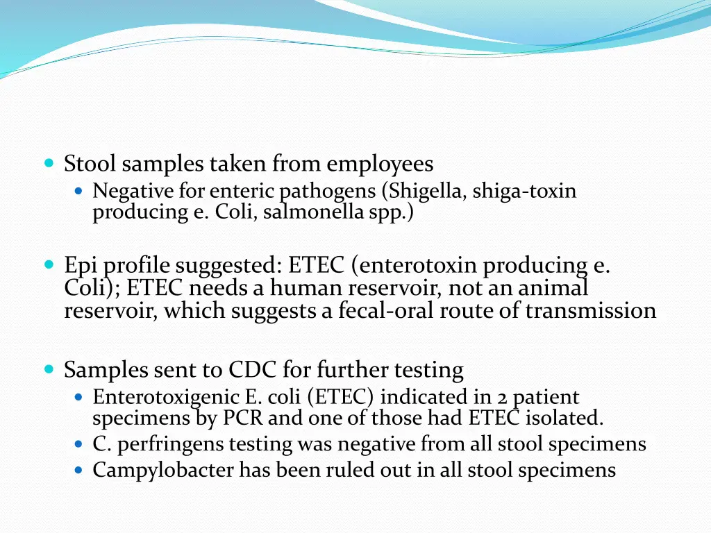stool samples taken from employees negative