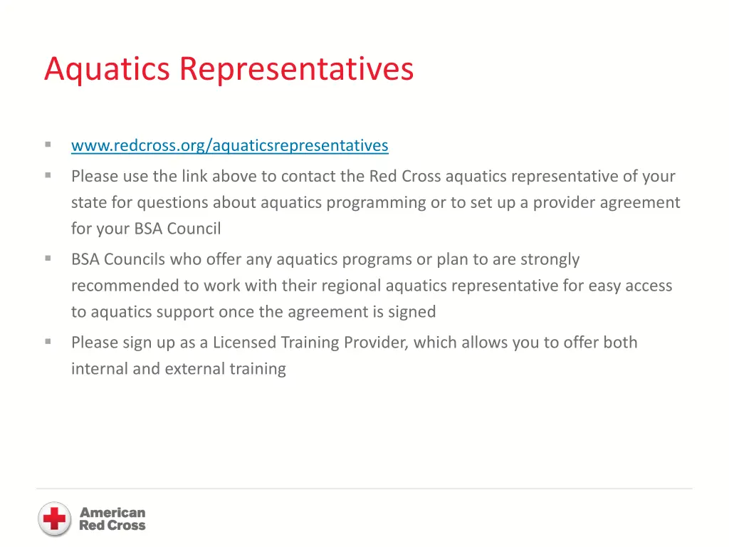 aquatics representatives