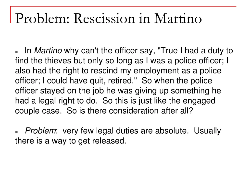 problem rescission in martino