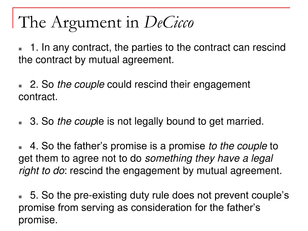 the argument in decicco