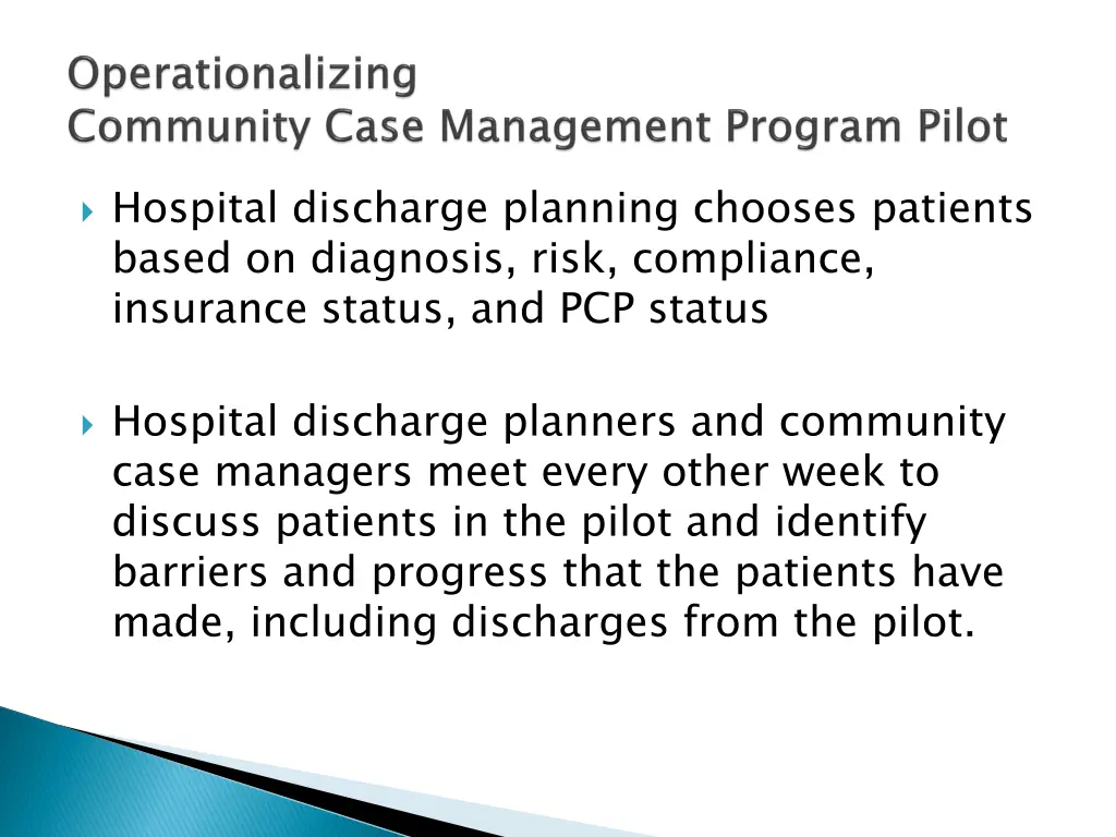 hospital discharge planning chooses patients