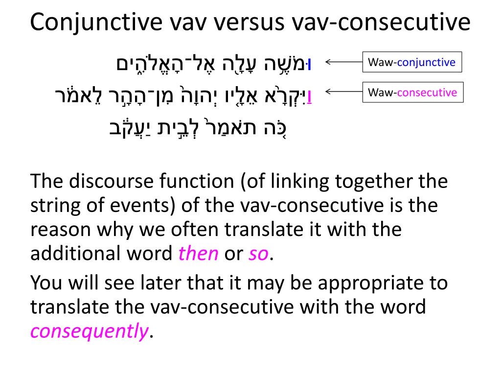 conjunctive vav versus vav consecutive 2