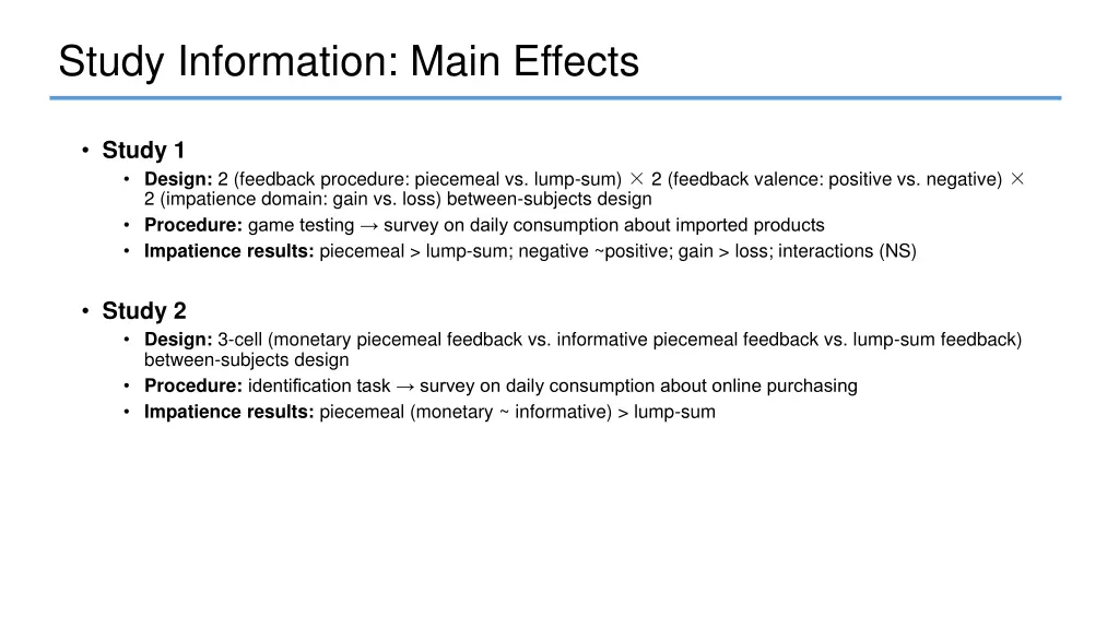 study information main effects