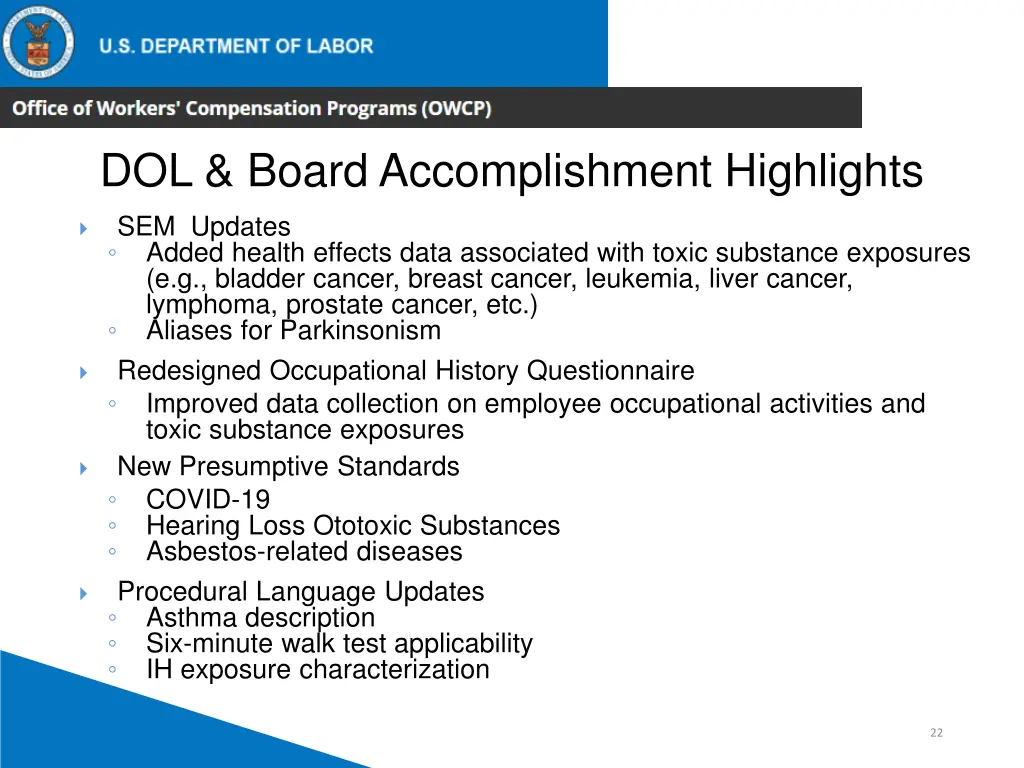 dol board accomplishment highlights