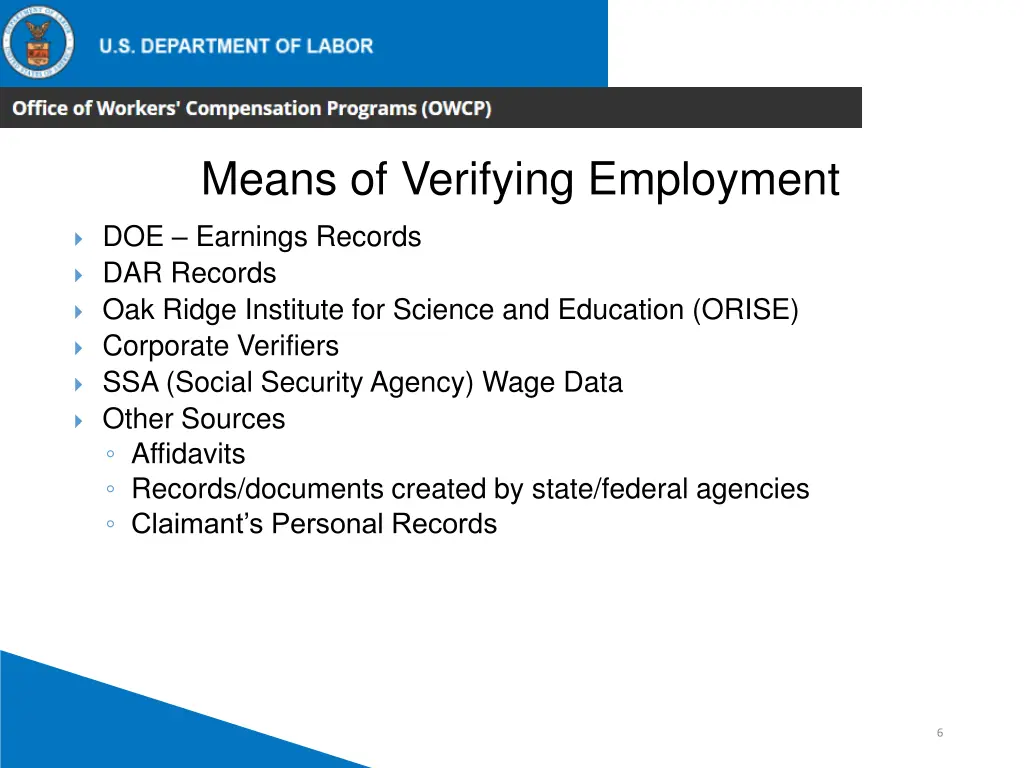 means of verifying employment