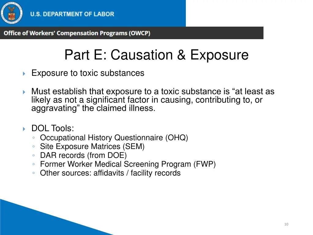 part e causation exposure