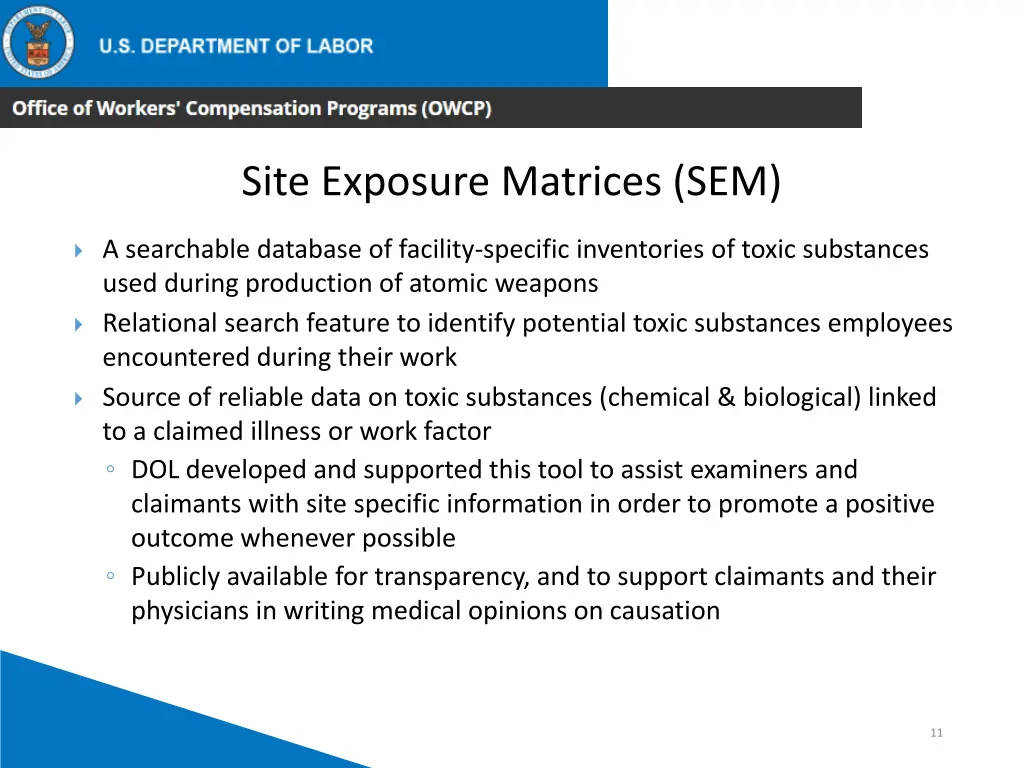 site exposure matrices sem