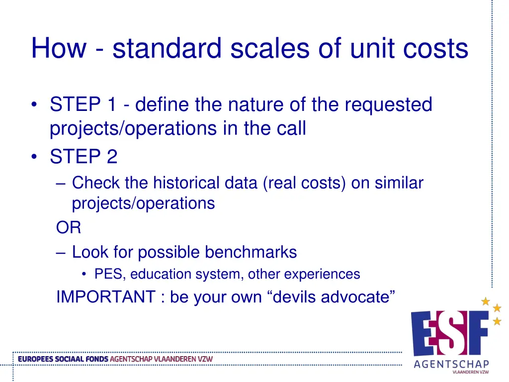 how standard scales of unit costs