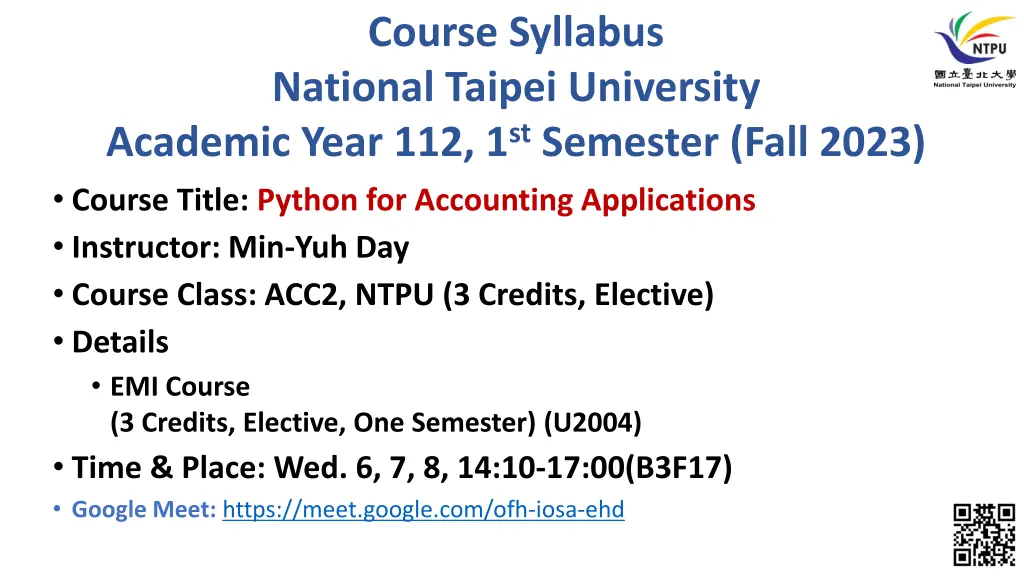 course syllabus national taipei university